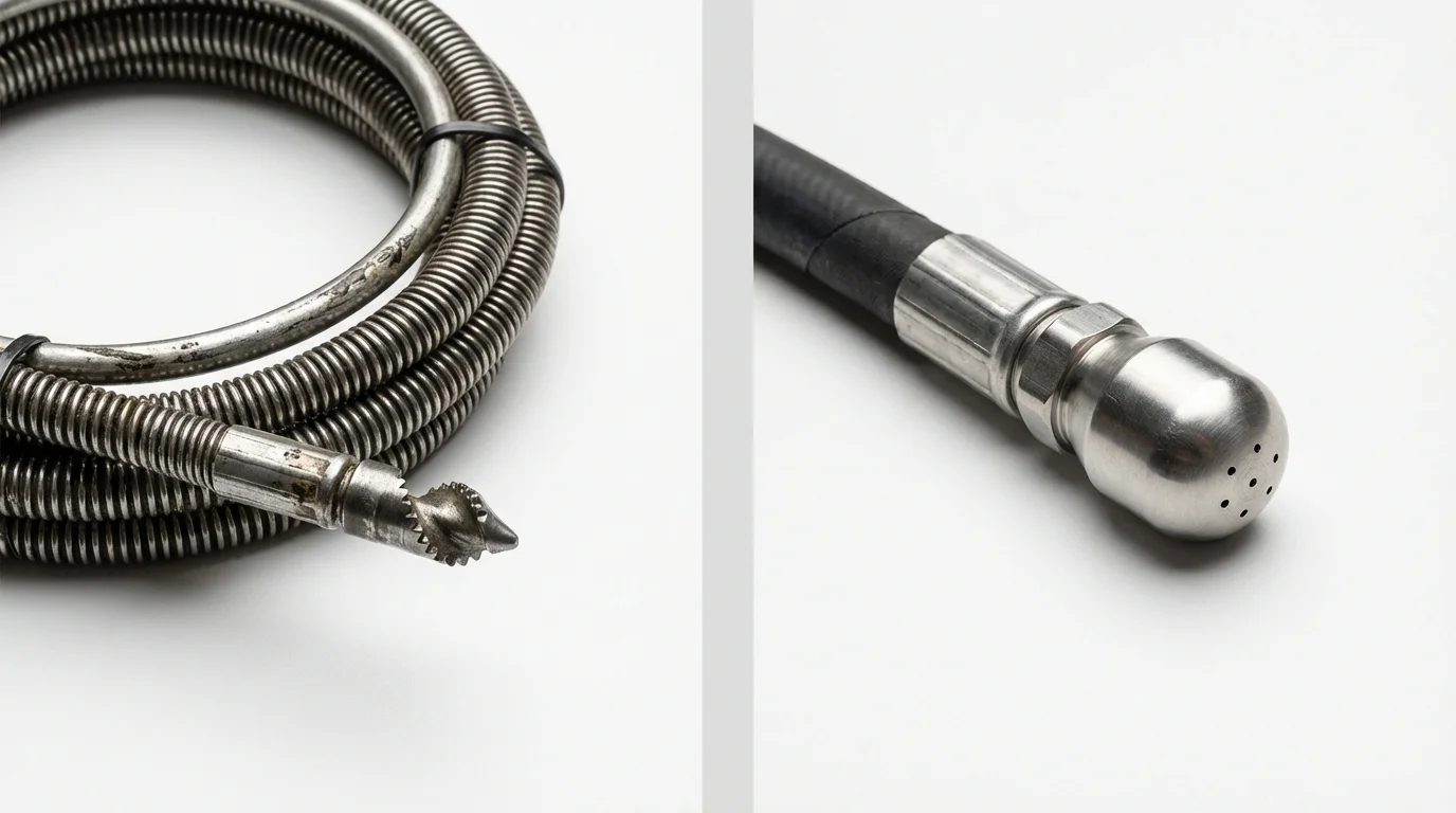 Drain snake cable and hydro jetting nozzle used for drain cleaning in Evanston, WY