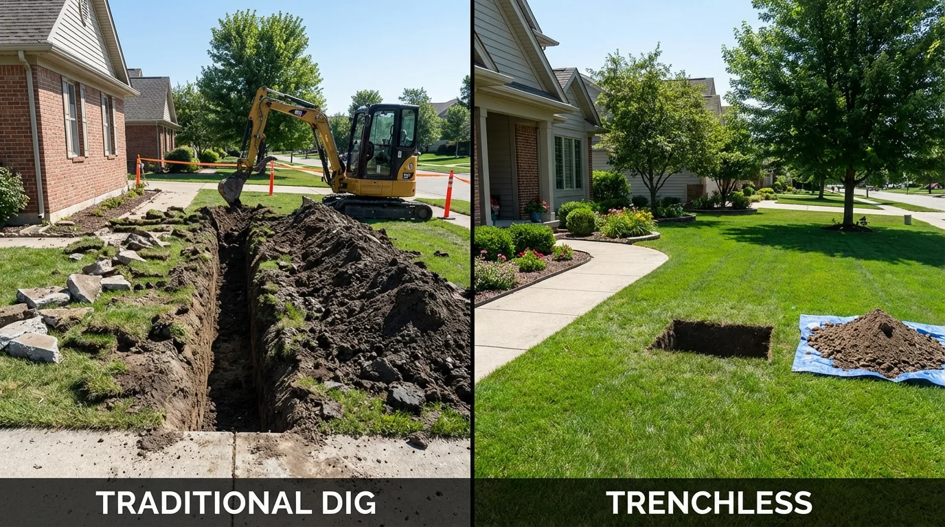 Trenchless sewer repair with minimal yard damage versus traditional excavation in Evanston, WY